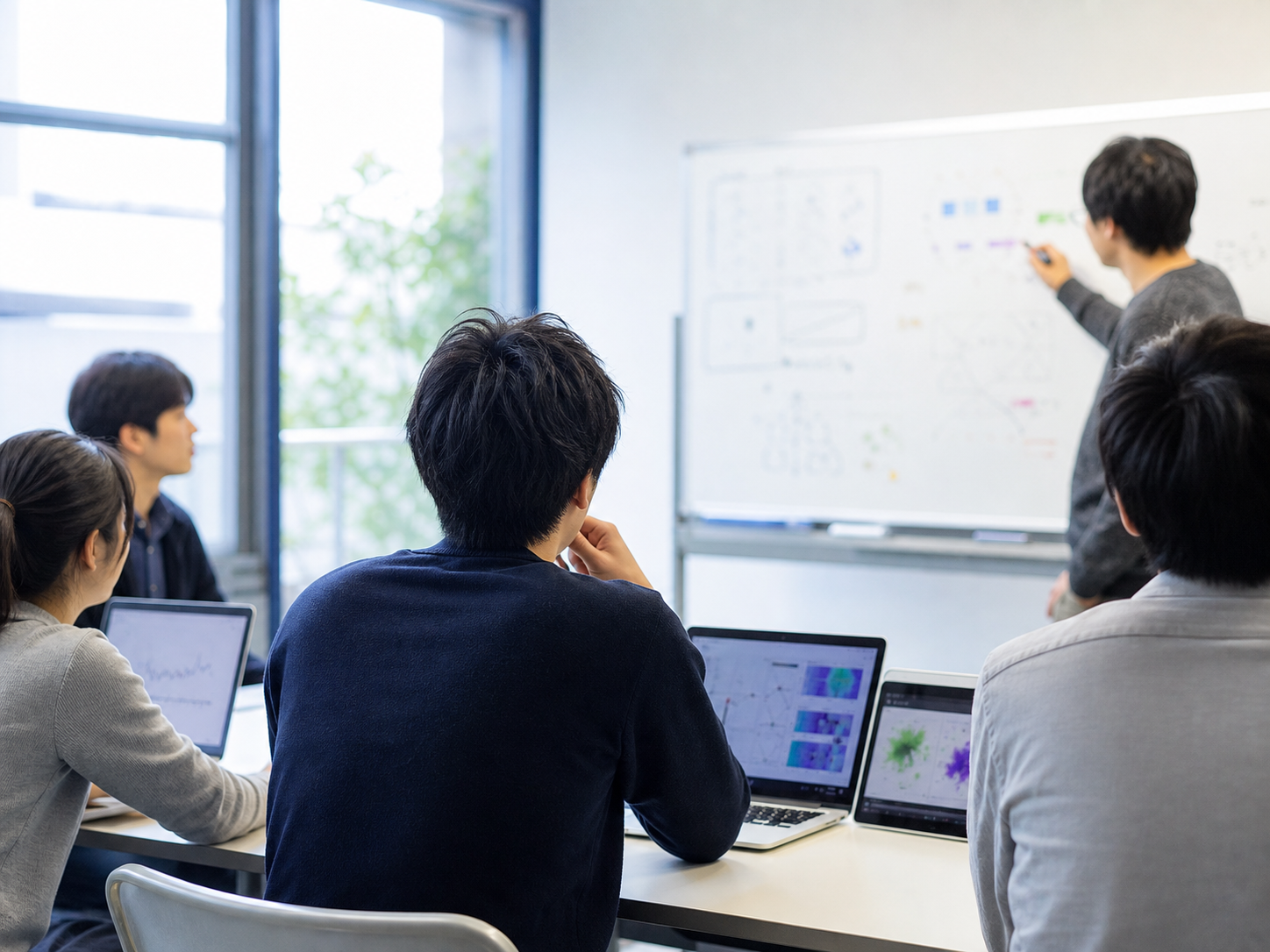 研究室で議論する学生のイメージ